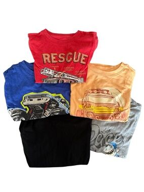 Boys Tee T-Shirt Lot Size XS 4-5 Cat & Jack Cars Trucks Racing Firetrucks
